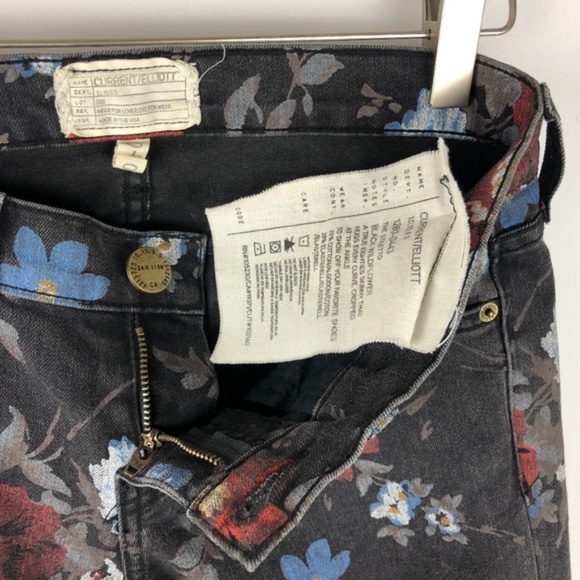 Current/Elliott 'The Stiletto' Black Wild Flower Skinny Jeans - Picture 8 of 13